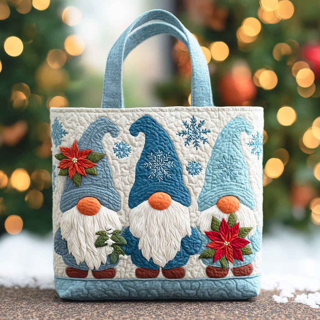 Poinsettia Frost Gnome Quilted Tote Bag The Best Shoulder Bags Christmas Gift For Wife