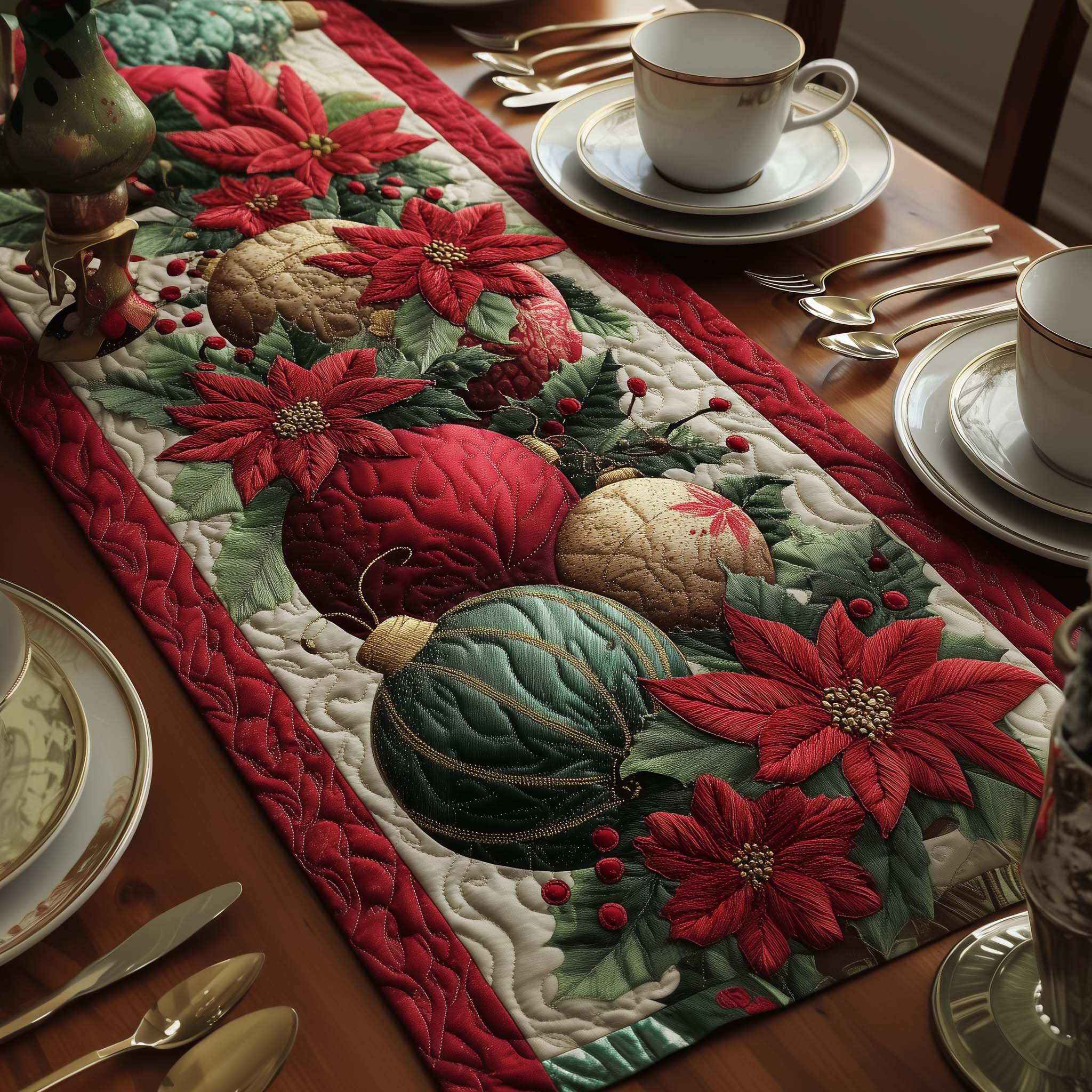 Poinsettia Luxe Quilted Table Runner Festive Table Runners Family Gift Ideas For Xmas