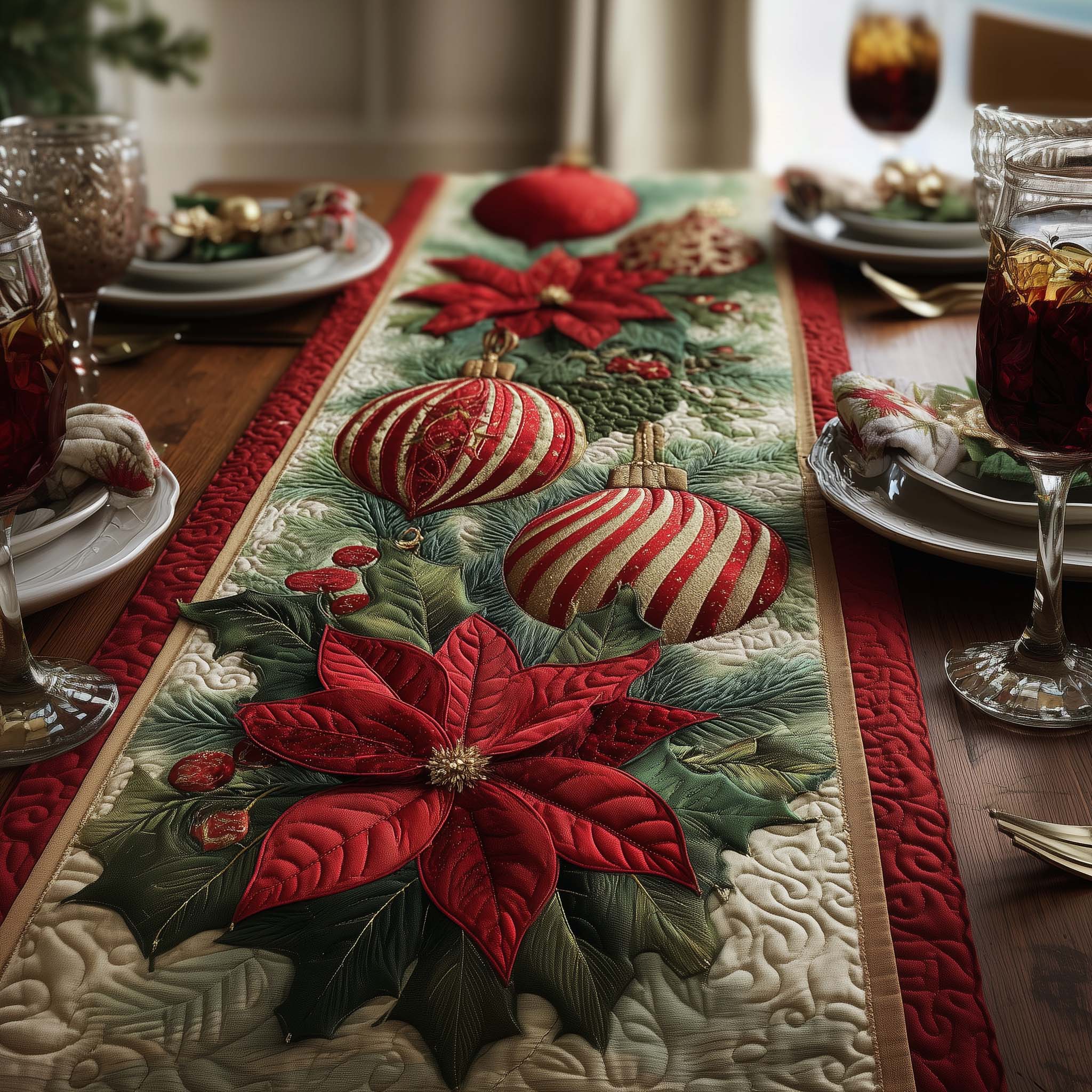 Poinsettia Luxe Quilted Table Runner Holiday Table Runners Last Minute Christmas Gifts