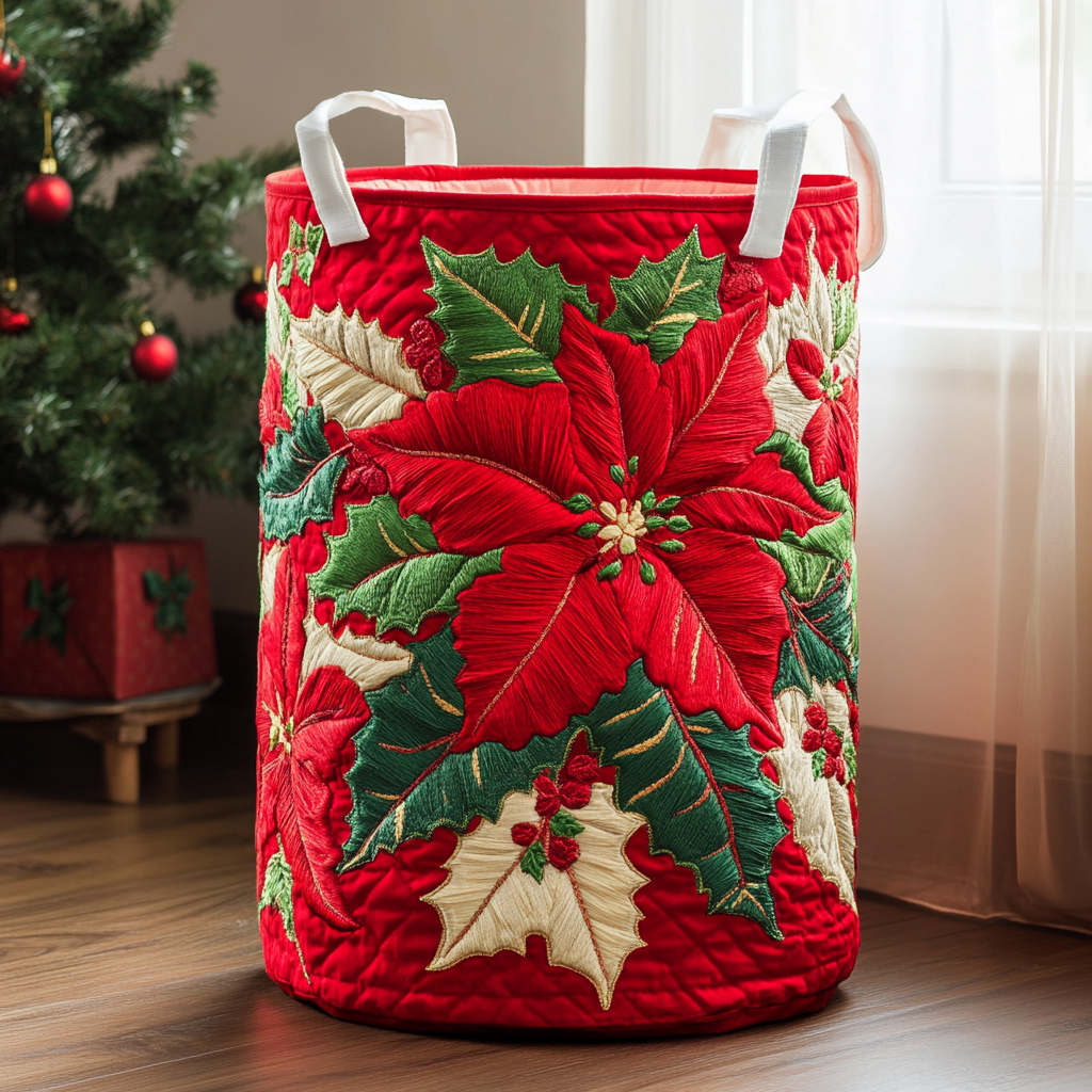Poinsettia Magic Quilted Laundry Basket Laundry Decor Ideas Christmas Gifts For Mom