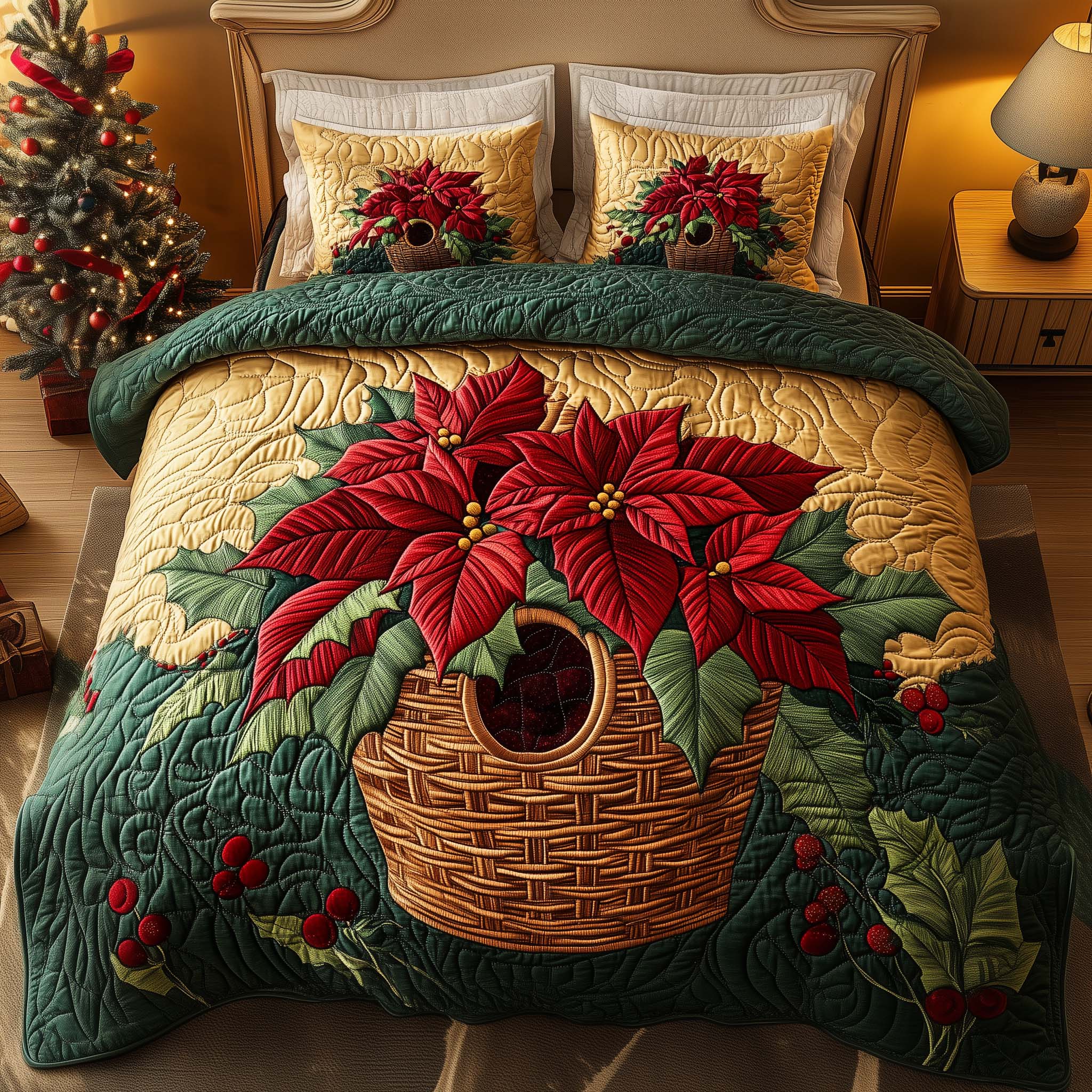 Poinsettia Quilted Bedding Set Christmas Bed Ideas Holiday Gifts For Employees