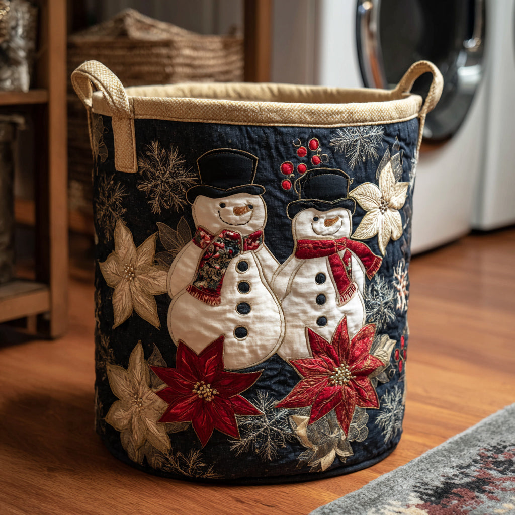 Poinsettia Snowman Trio Quilted Laundry Basket Unique Cool Laundry Basket Top Christmas Gifts For Girlfreind