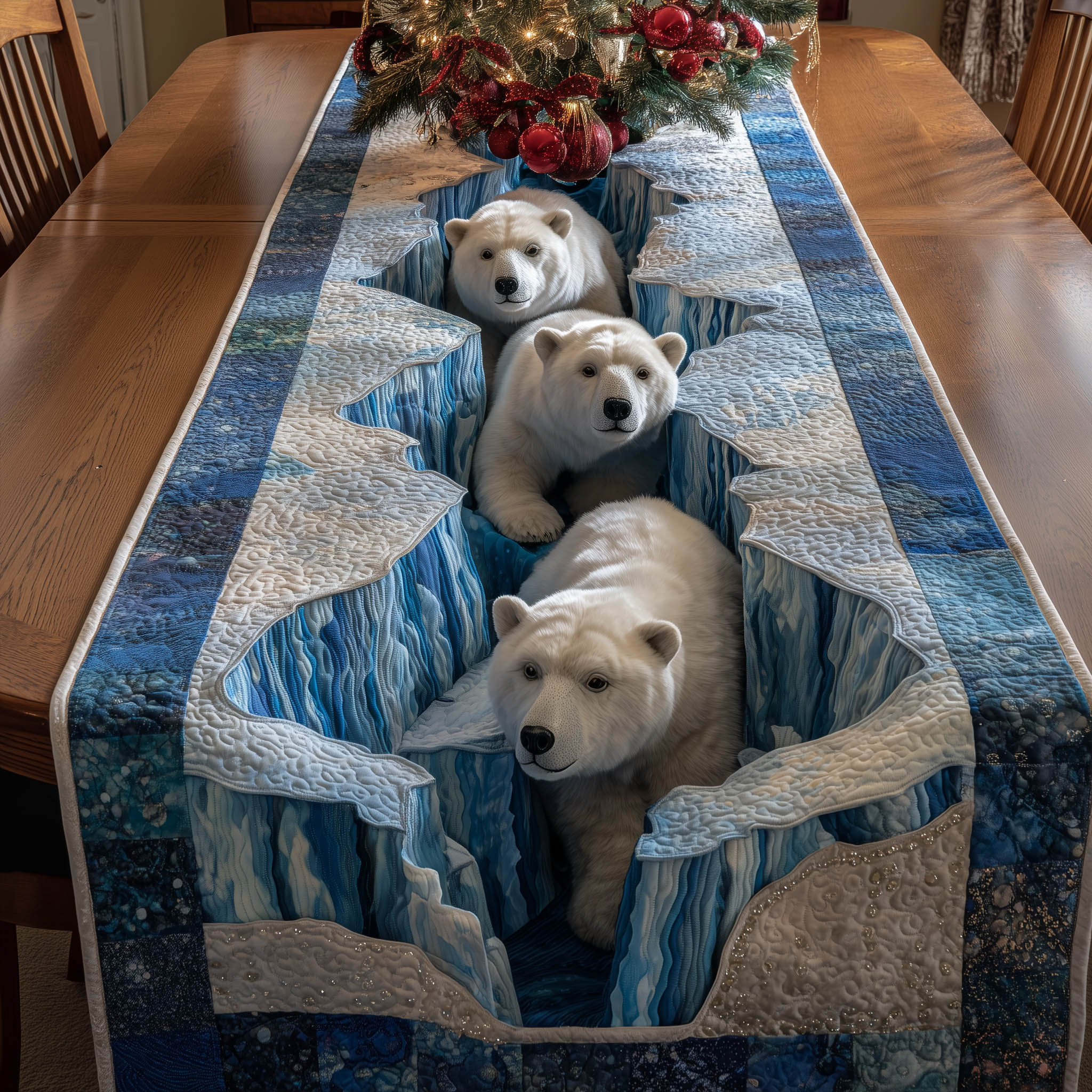 Polar Bear Quilted Table Runner Christmas Holiday Table Runners Christmas Bear Gifts