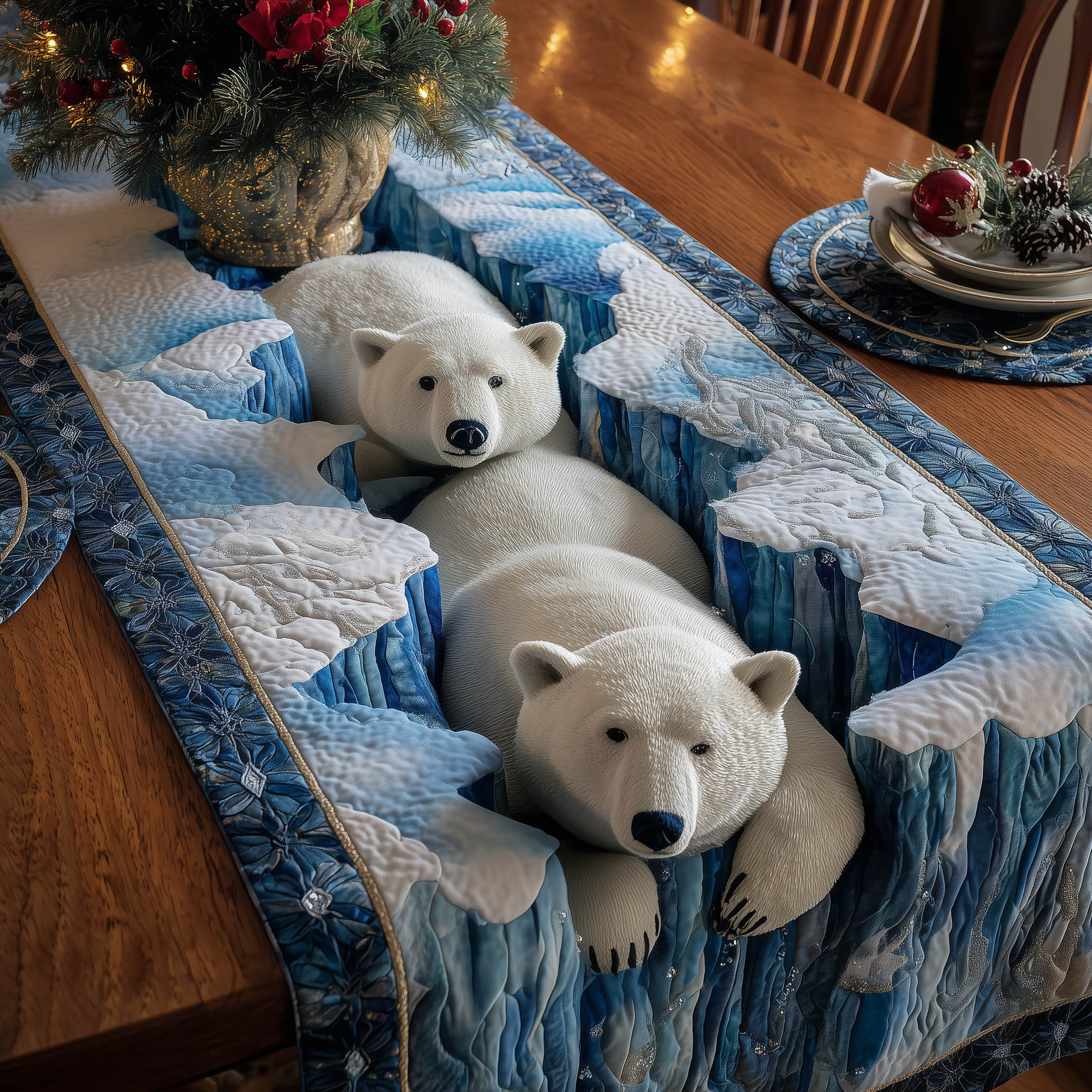 Polar Bear Quilted Table Runner Table Runners For Christmas Bear Christmas Presents