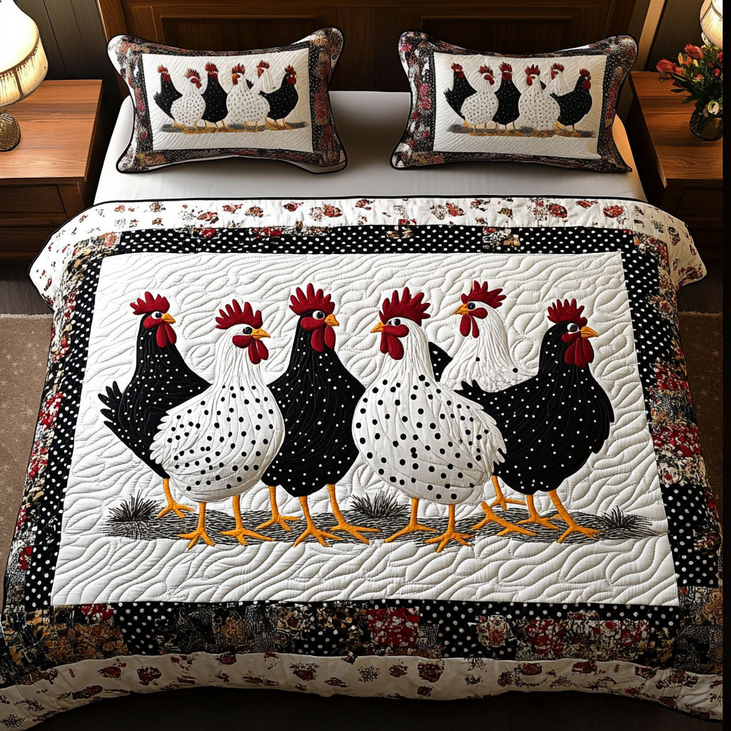 Polka Chickens Quilted Bedding Set Unique Sheet Sets Gifts With Chickens On Them