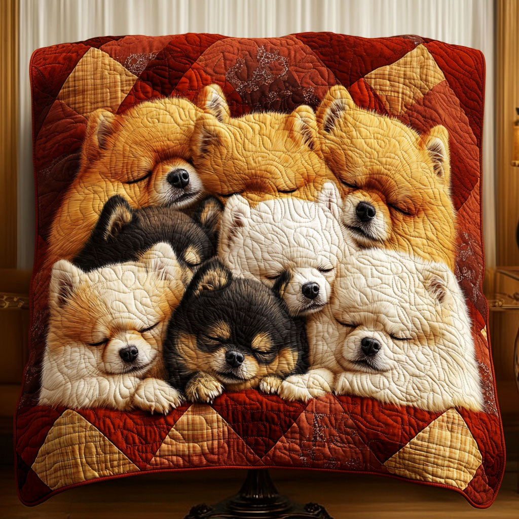 Pomeranian Cuddle Squad Quilted Blanket Boho Bedroom Decor Gifts For People Who Love Their Dog