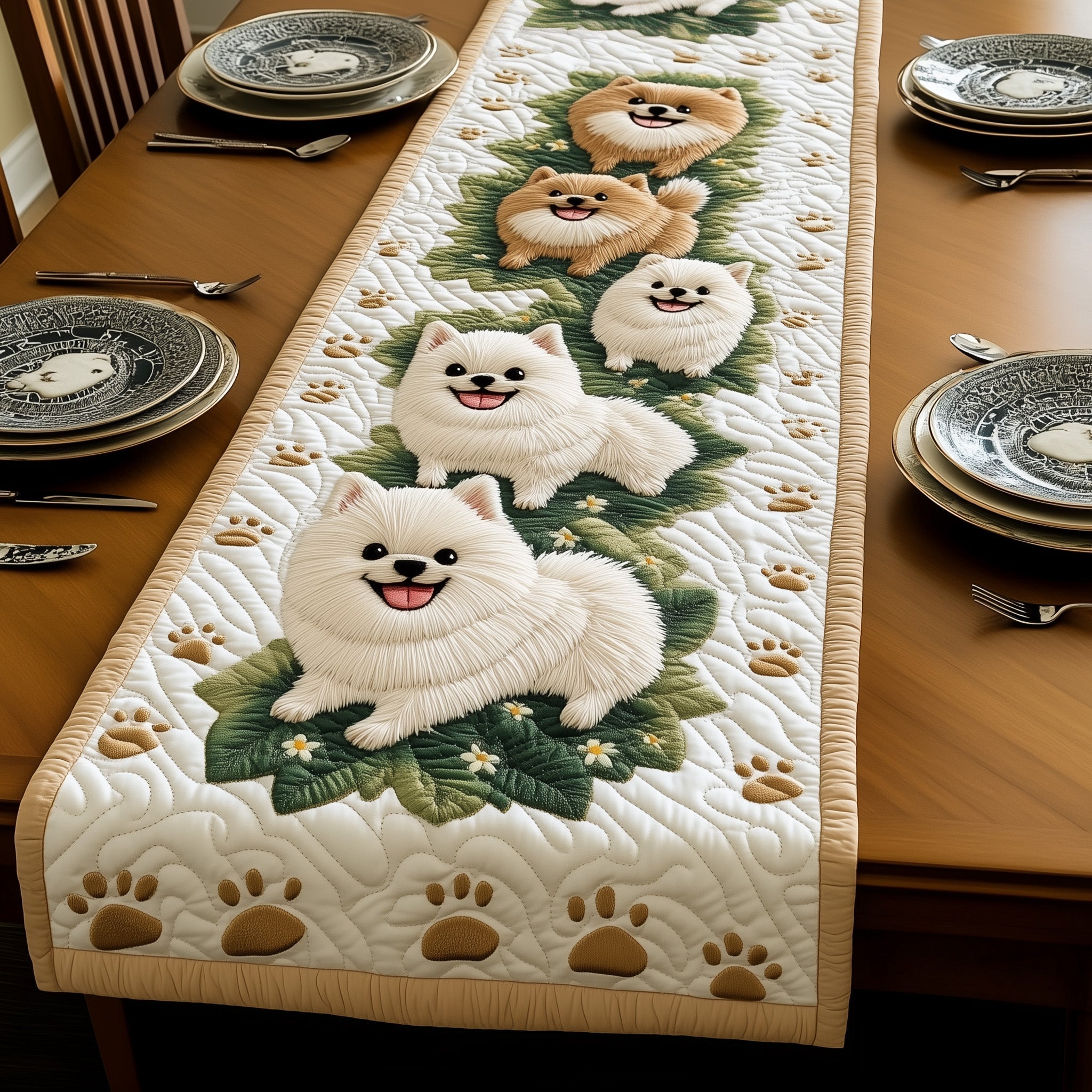 Pomeranian Quilted Table Runner Dining Room Table Centerpieces Best Gifts For Dog Lovers