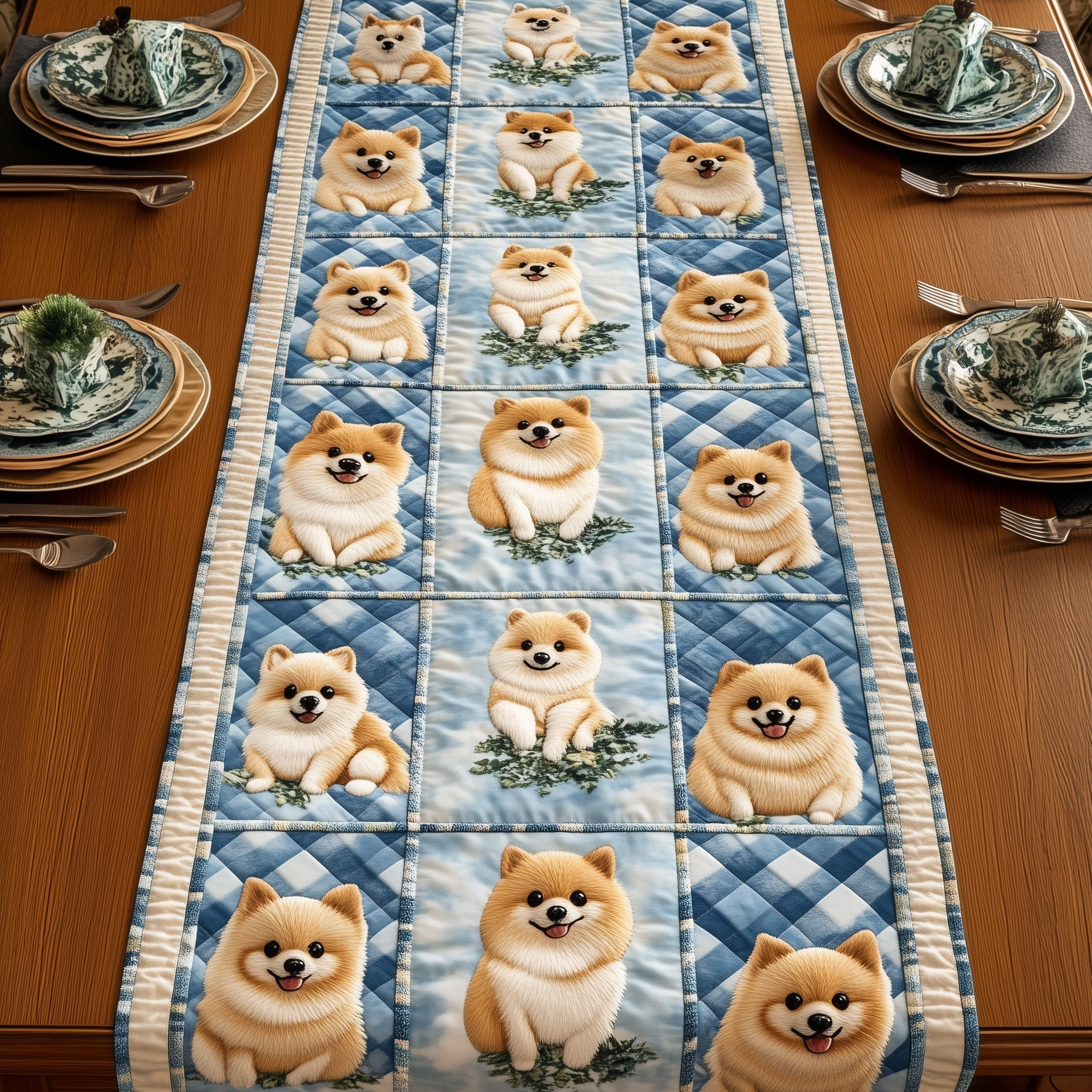 Pomeranian Quilted Table Runner Dining Table Centerpiece Gifts Pet Lovers