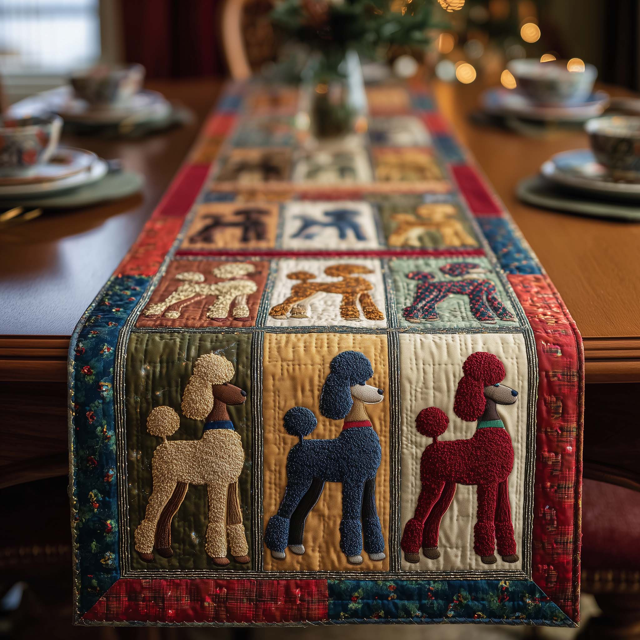 Poodle Charm Quilted Table Runner Christmas Dining Table Decor Christmas Gifts For Mom