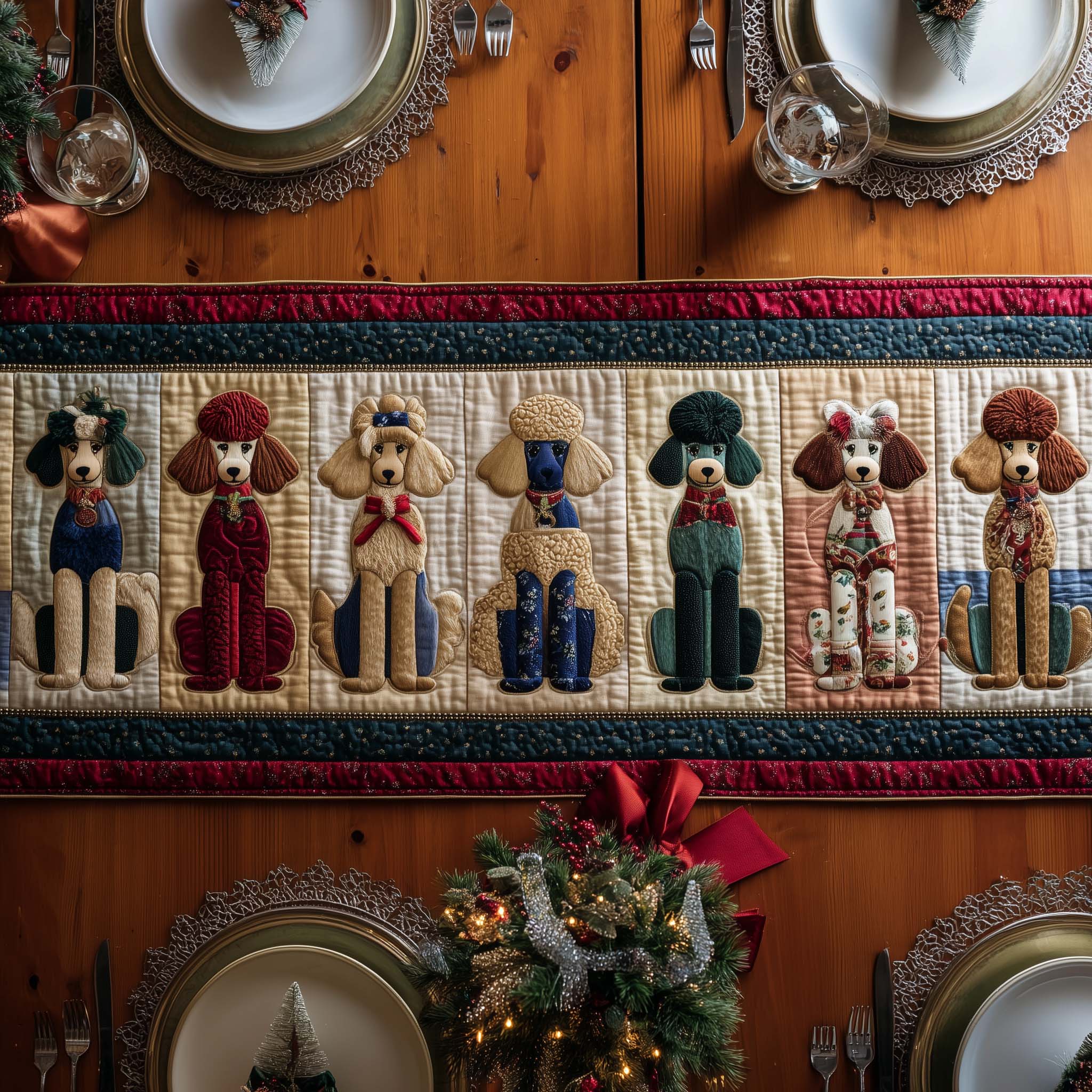 Poodle Charm Quilted Table Runner Christmas Dinner Decorations Christmas Gifts For Women