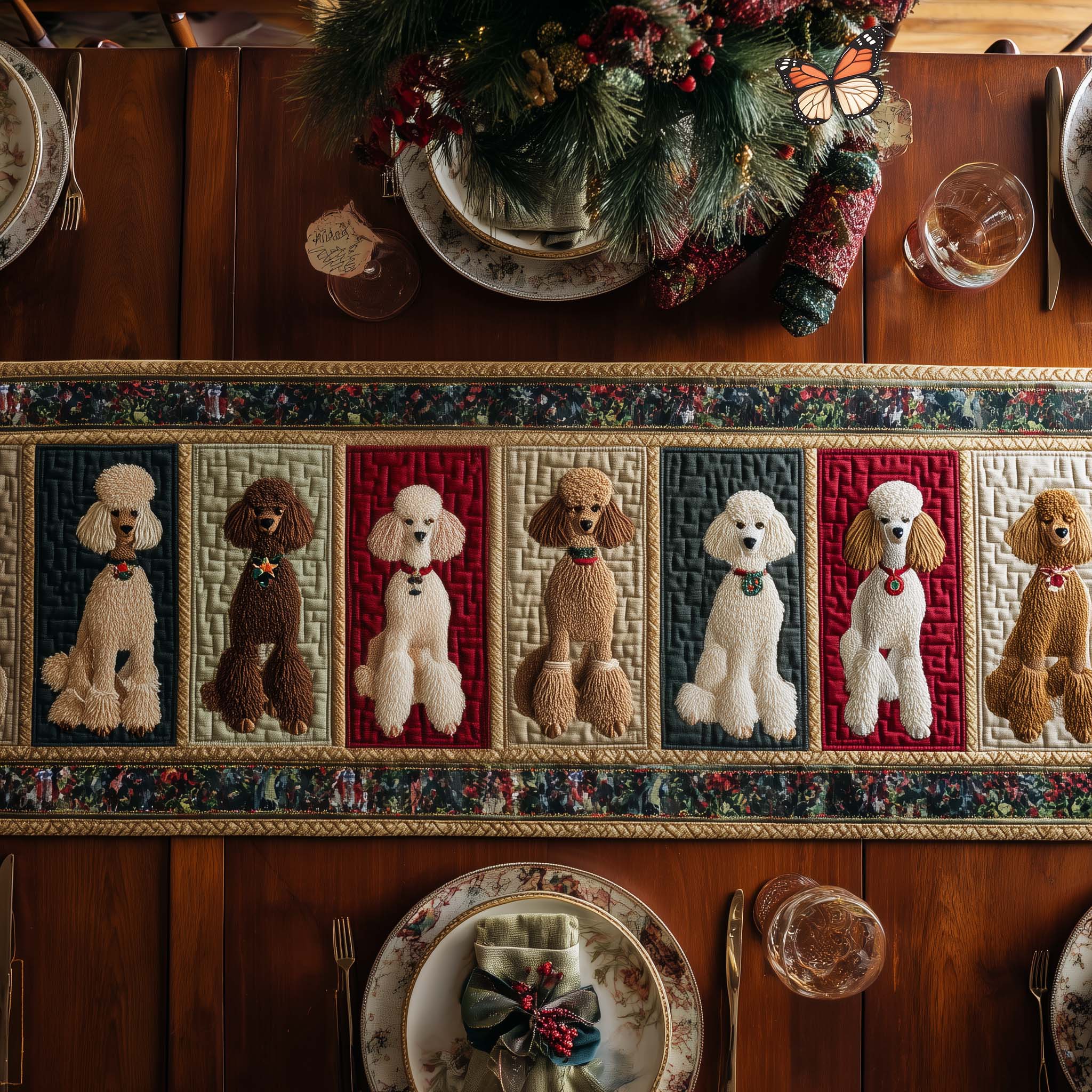 Poodle Charm Quilted Table Runner Dinner Table Decorations Christmas Christmas Gift Ideas For Her