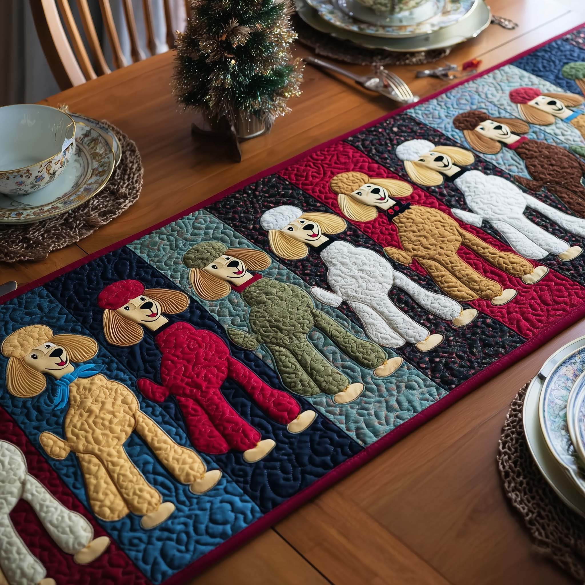 Poodle Charm Quilted Table Runner Dinner Table Decorations Christmas Christmas Gifts For Dad