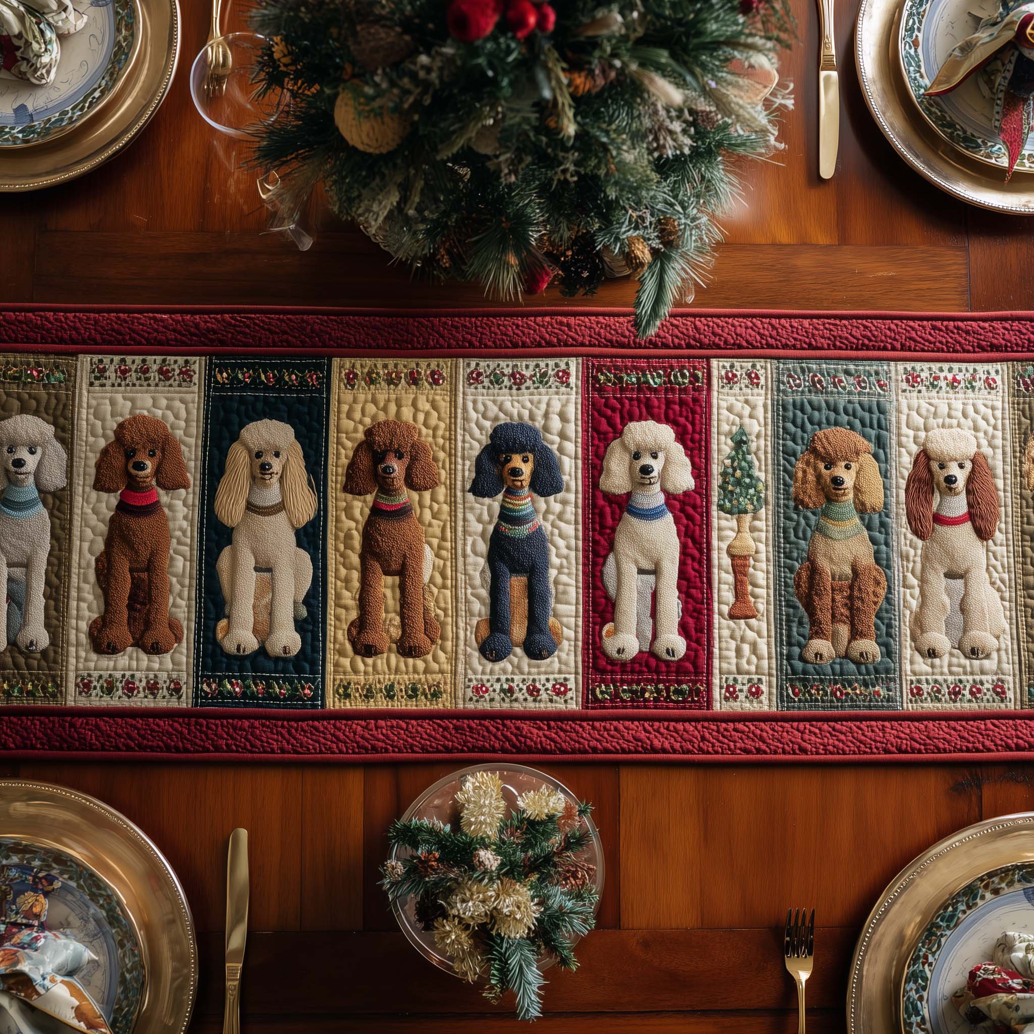 Poodle Charm Quilted Table Runner Dinner Table Decorations Christmas Christmas Gifts