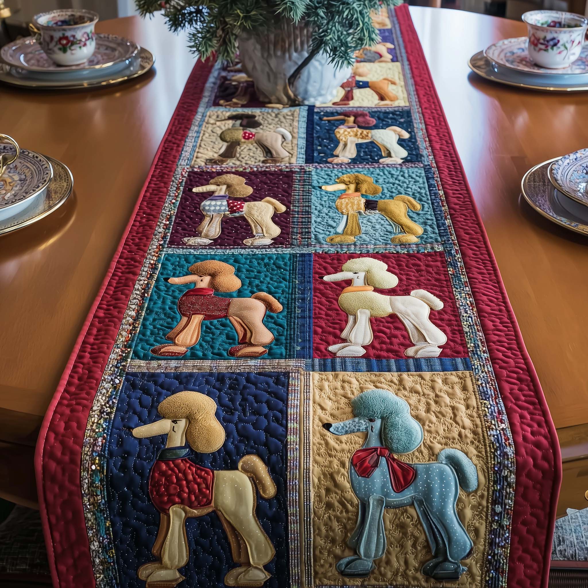 Poodle Charm Quilted Table Runner Festive Table Runners Best Christmas Gifts
