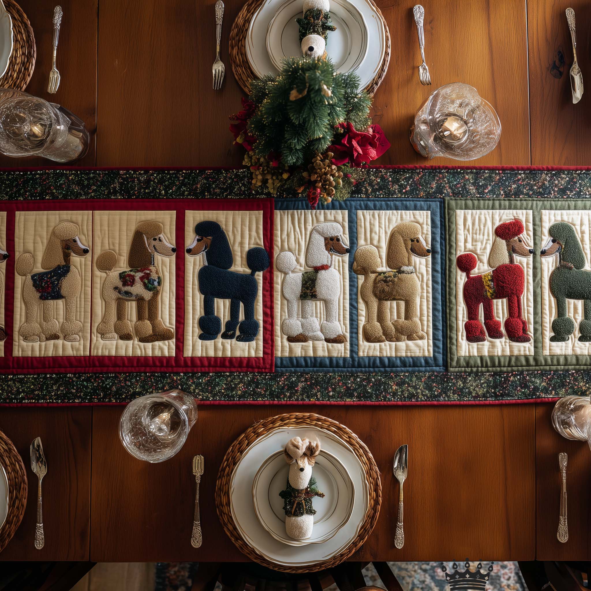 Poodle Charm Quilted Table Runner Holiday Dining Table Decor Best Holiday Gifts