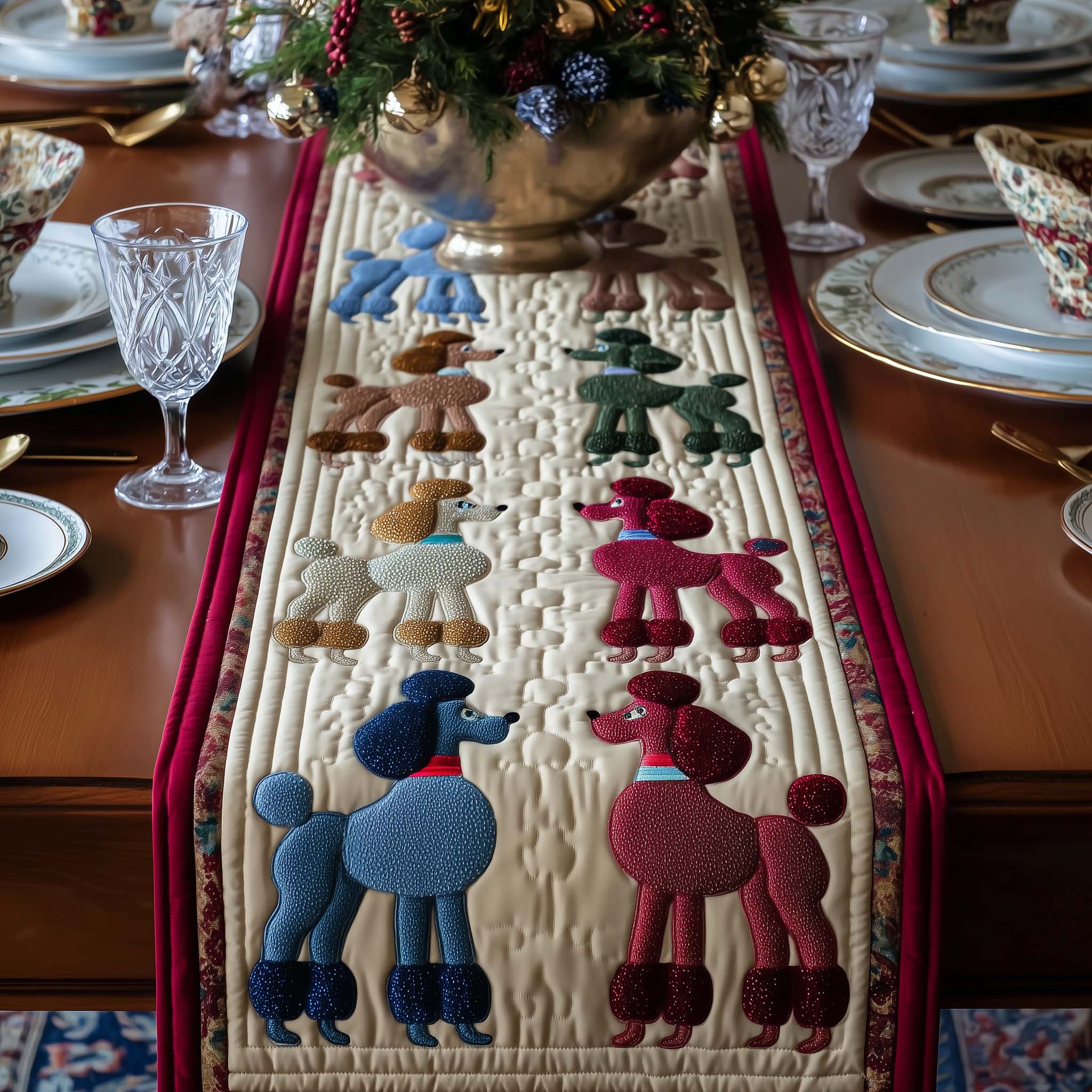 Poodle Charm Quilted Table Runner Holiday Table Throw Christmas Gifts For Dad