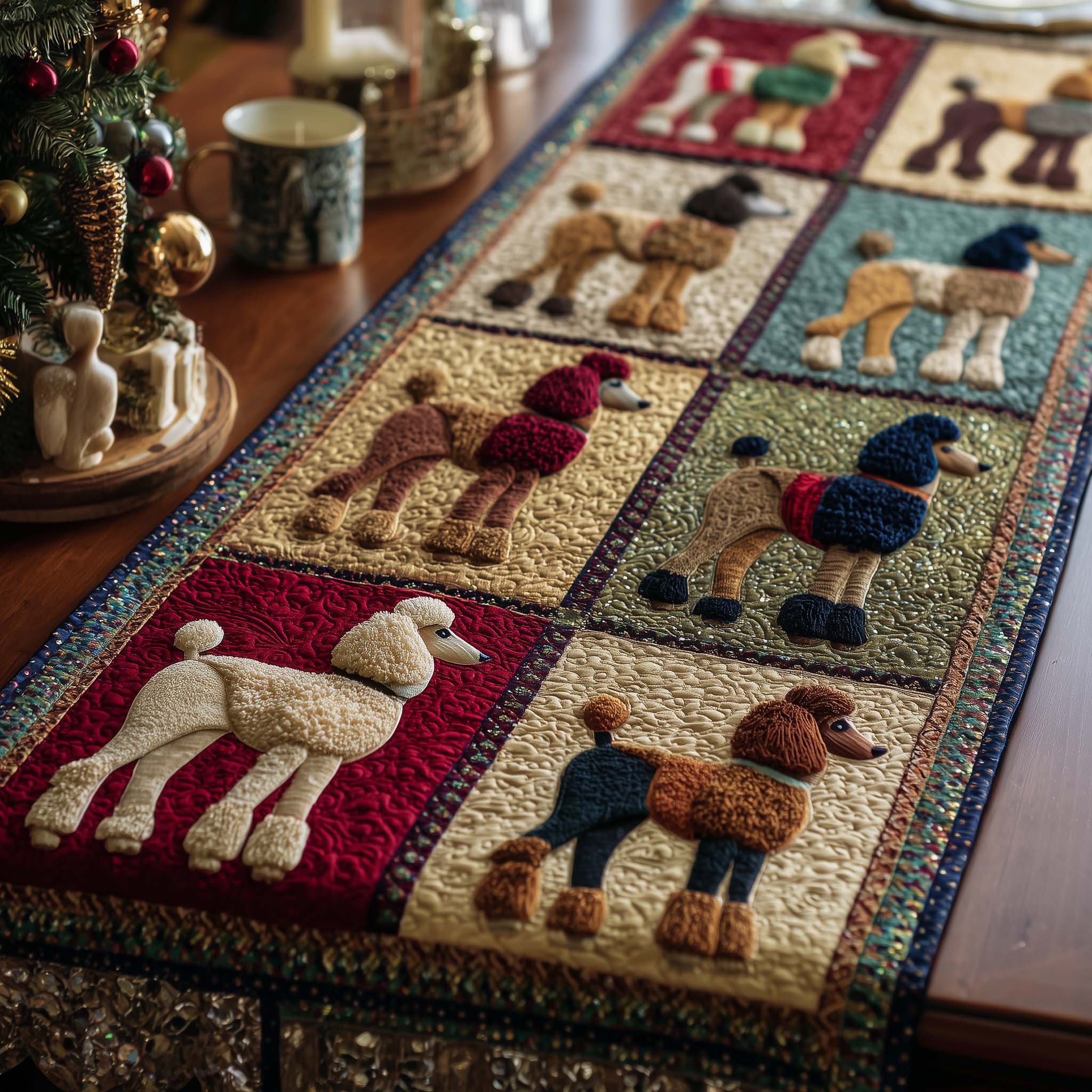 Poodle Charm Quilted Table Runner Runner Christmas Decoration Unique Christmas Gifts