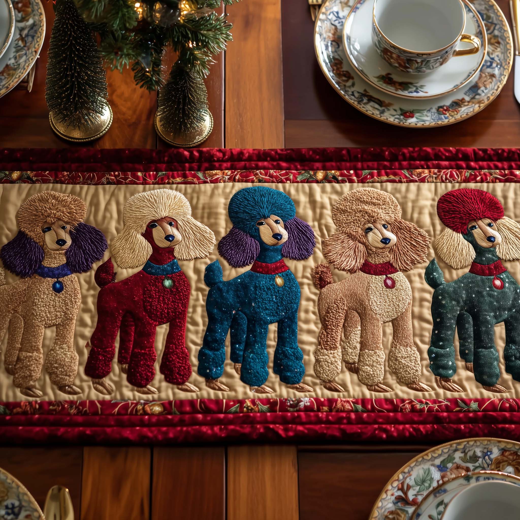 Poodle Charm Quilted Table Runner Vintage Christmas Table Runners Christmas Gifts For Employees