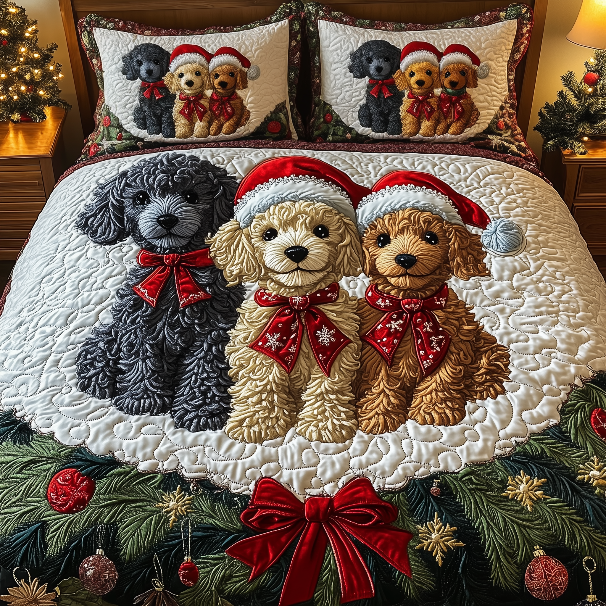 Poodle Family Quilted Bedding Set Unique Bed Sheets Poodle Mom Gifts