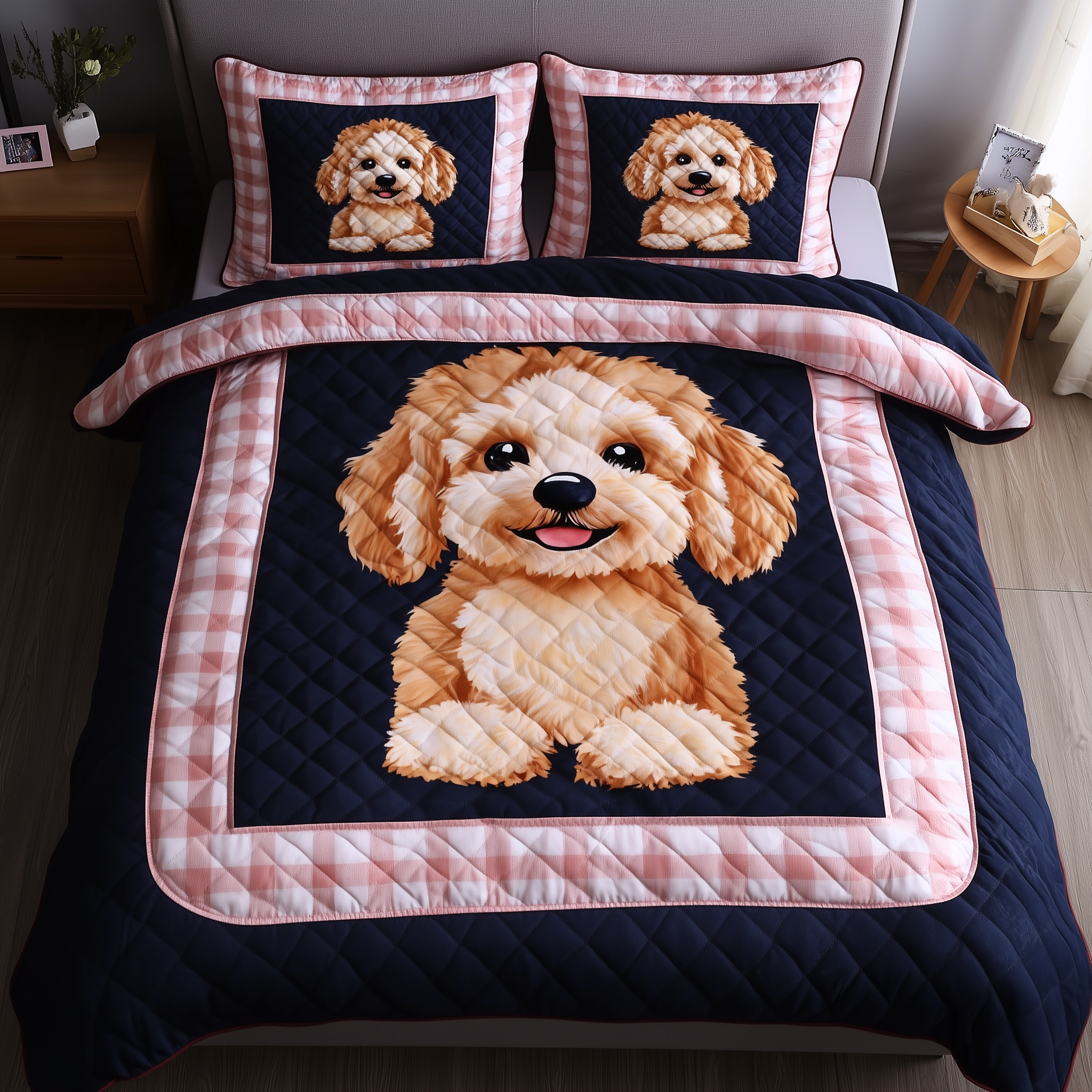 Poodle Quilted Bedding Set Bed Room Decoration Poodle Gifts For Ladies