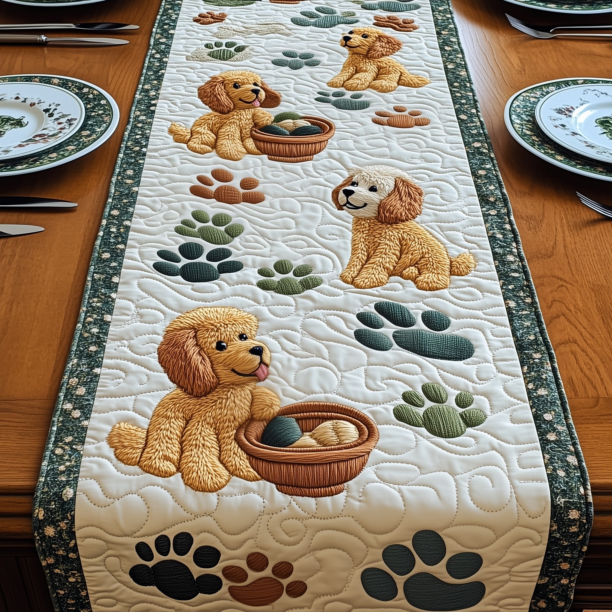 Poodle Quilted Table Runner Boho Macrame Table Runner Best Presents For Dog Lovers