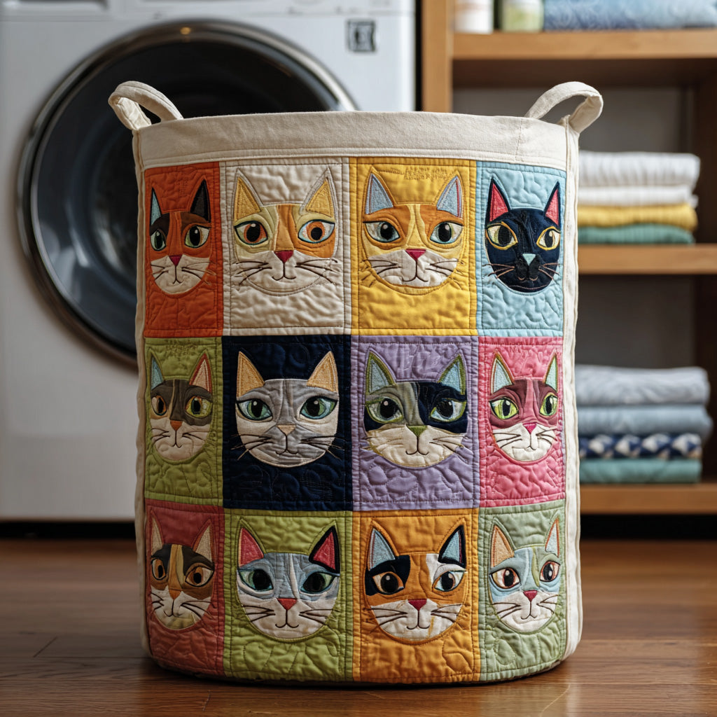 Pop-Art Kitty Quilted Laundry Basket Decor Laundry Basket Cat Themed Gifts