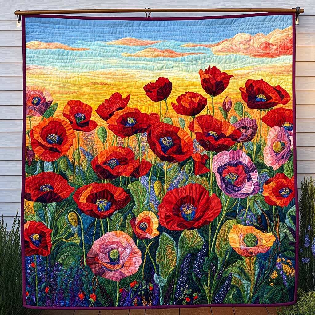 Poppy Field Quilted Blanket Bed Decorations Mother's Day Gifts For Wife