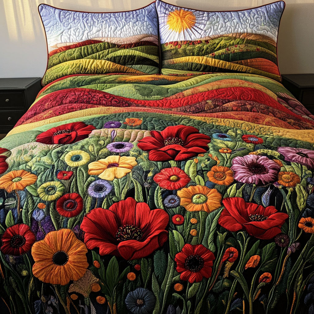 Poppy Garden Delight Quilted Bedding Set Bedroom Decor Good Gifts For Dads