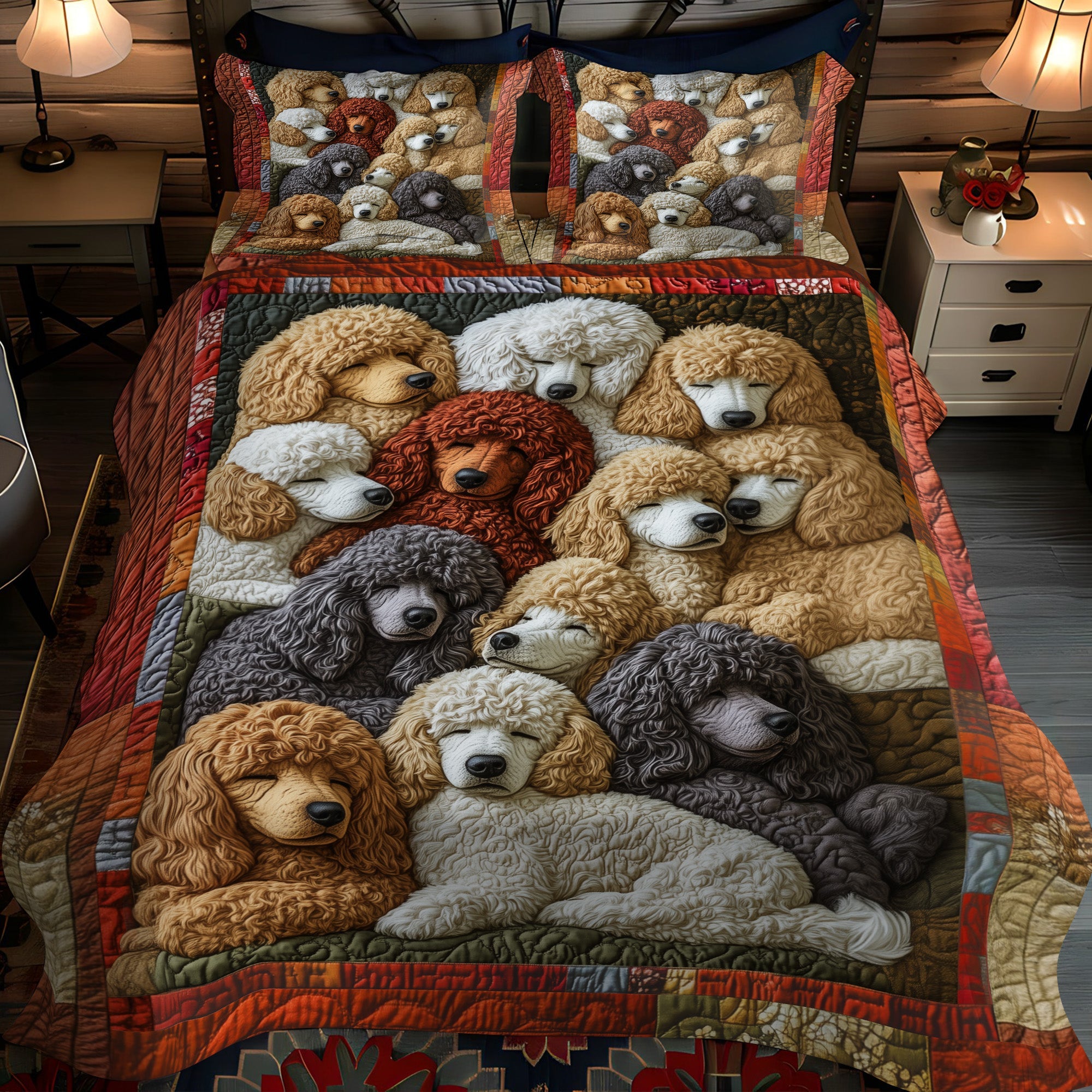 Posh Poodles Quilted Bedding Set Cute Room Decor Presents For New Dog Owners