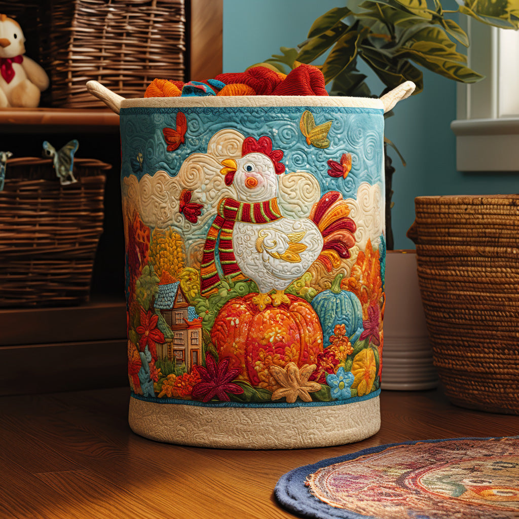 Poultry Paradise Quilted Laundry Basket Modern Clothes Hamper Gifts For Chicken Lovers