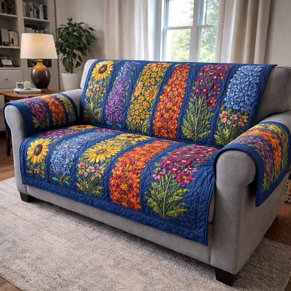 Prairie Bloom Quilted Sofa Cover Indoor Decoration Daisy Plant Gifts