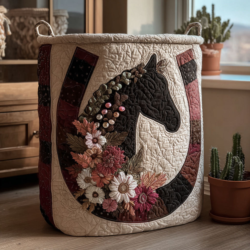 Prairie Bloom Stallion Quilted Laundry Basket Biggest Laundry Basket Cowgirl Gifts