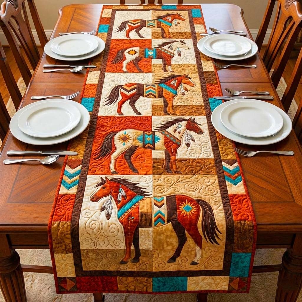 Prairie Horse Quilted Table Runner Cool Table Runner Practical Gifts For Horse Owners