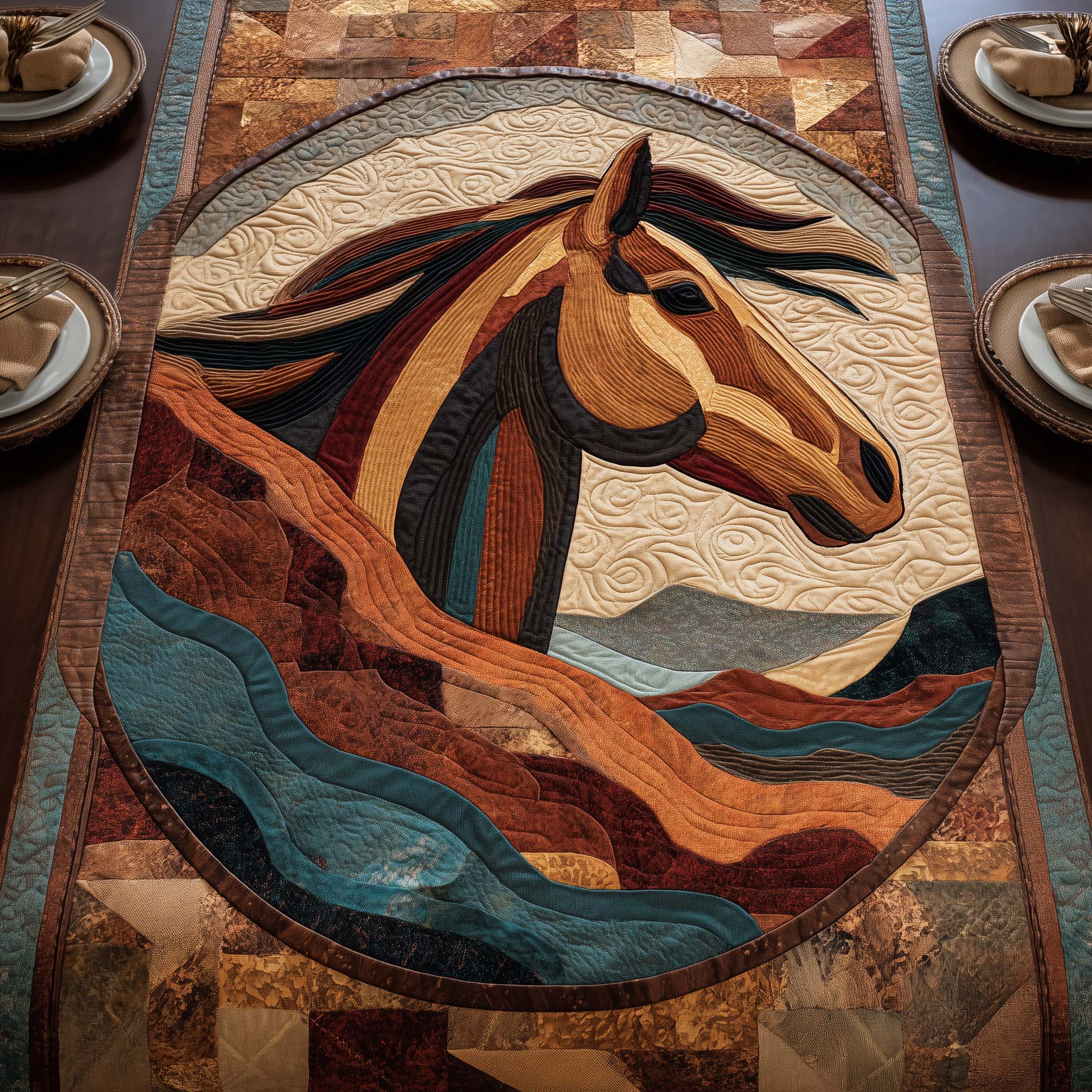 Prairie Horse Quilted Table Runner Dining Room Table Runners Horse Themed Gifts For Adults