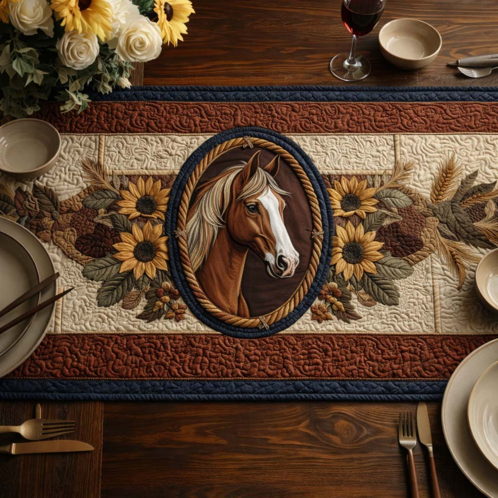 Prairie Horse Quilted Table Runner Dining Table Decor Ideas Western Cowboy Gifts For Dad