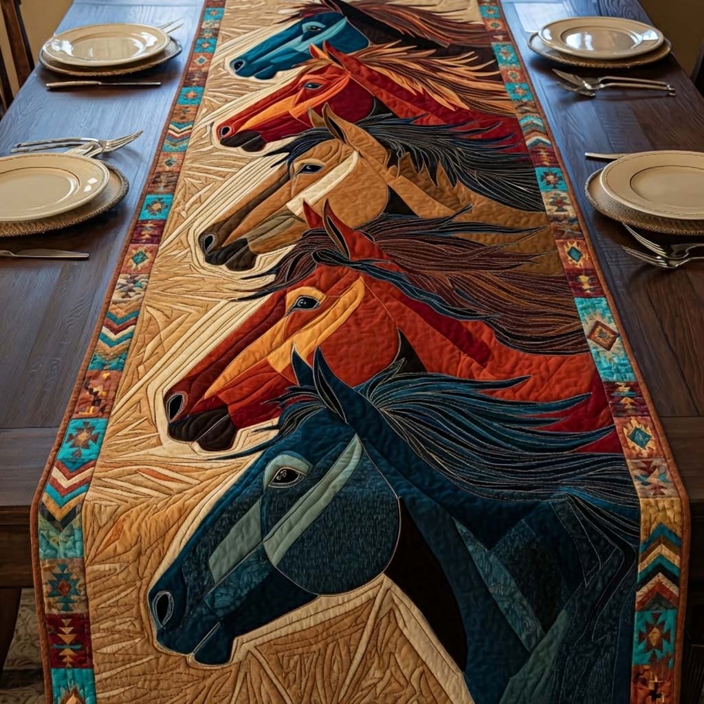 Prairie Horse Quilted Table Runner Table Runner Dining Table Horse Gifts For Equestrian Riders