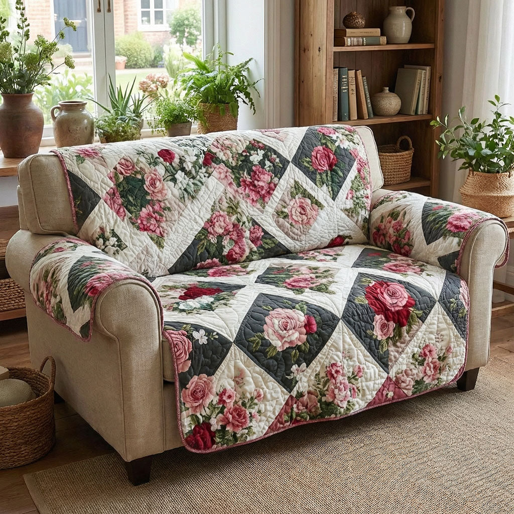 Prairie Rose Retreat Quilted Sofa Cover Sofa Cover Slipcover Modern Easter Decor