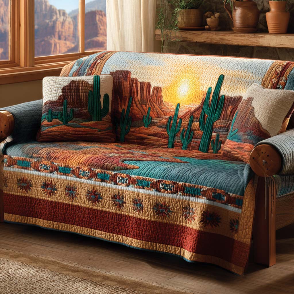Prairie Whisper Quilted Sofa Cover Cool Couch Slipcovers Unique Cactus Gifts