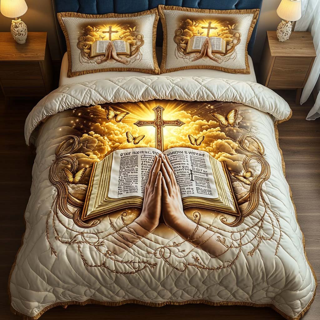 Prayer and Scripture Quilted Bedding Set Best Bedspread Set Presents For Christians