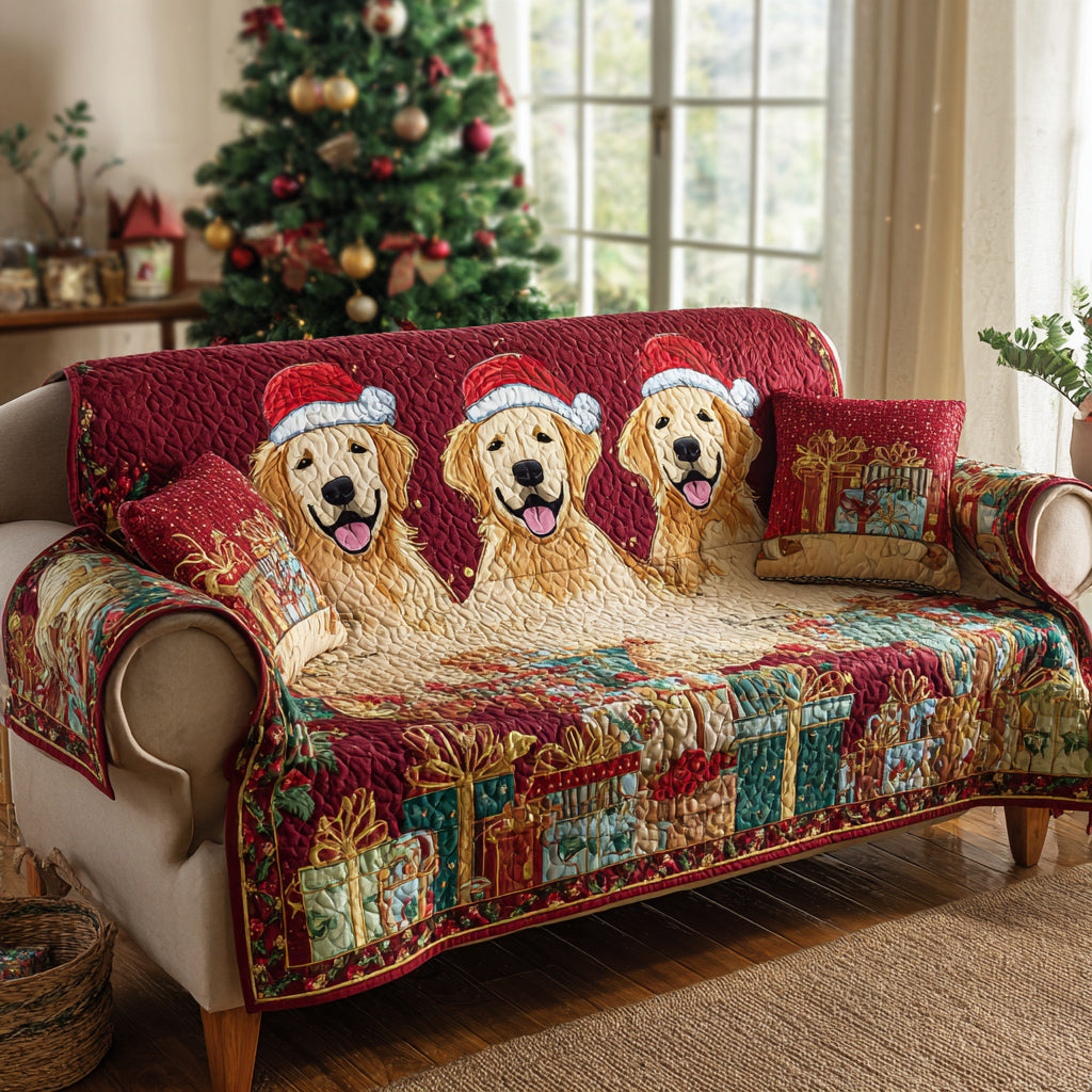 Presents Golden Retriever Quilted Sofa Cover Couch Slipcovers Golden Retriever Christmas Gifts
