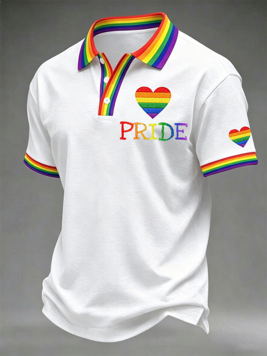 Pride Heart Rainbow Polo T-Shirt Rainbow Pride Merch Gifts For Bestie - Image 2