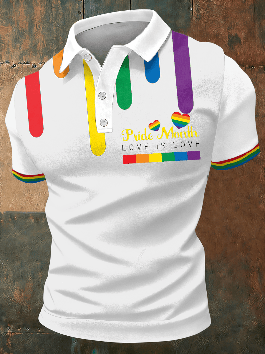 Pride Month Love Is Love Rainbow Heart Polo Shirt Pride Merch Gift For Friends - Image 2