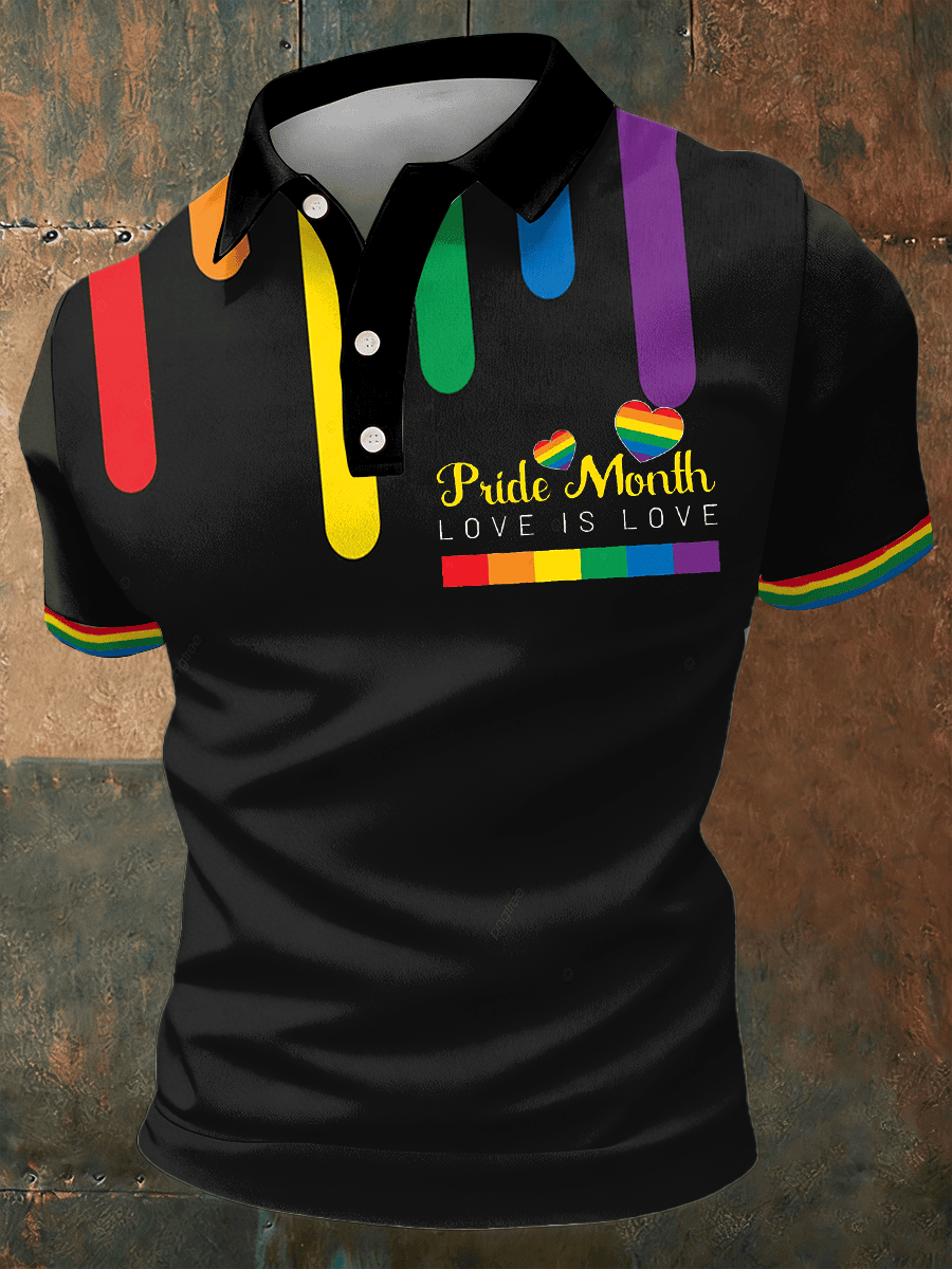 Pride Month Love Is Love Rainbow Heart Polo Shirt Pride Merch Gift For Friends