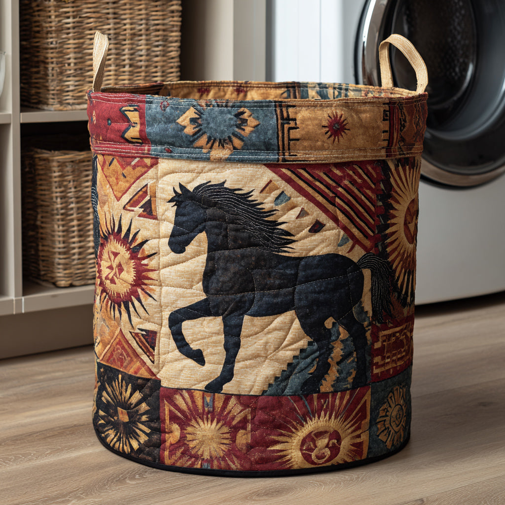Primal Tribal Horse Quilted Laundry Basket Storage Basket Best Native American Gifts For Her