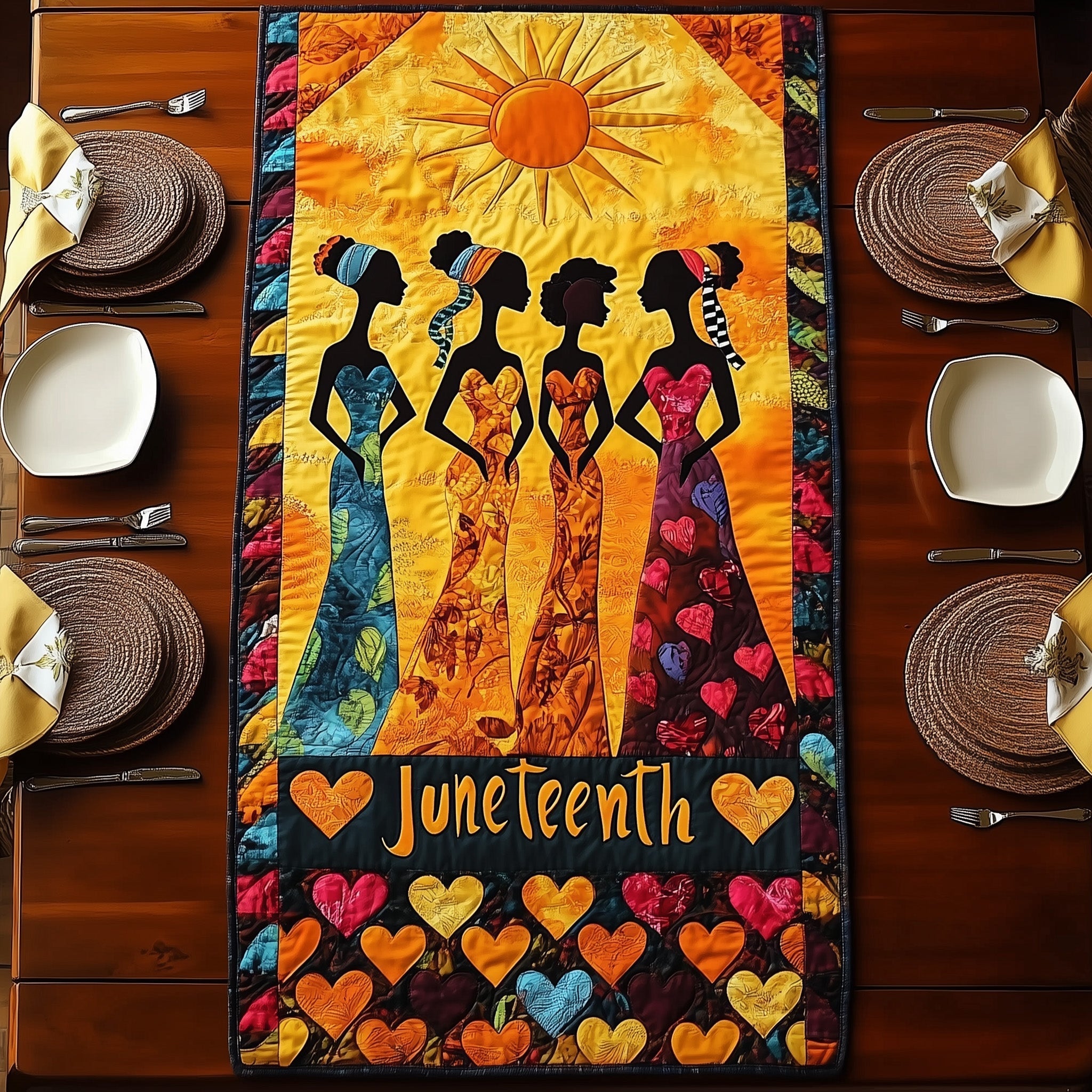 Proud Juneteenth Quilted Table Runner Dining Room Centerpieces Melanin Themed Gifts