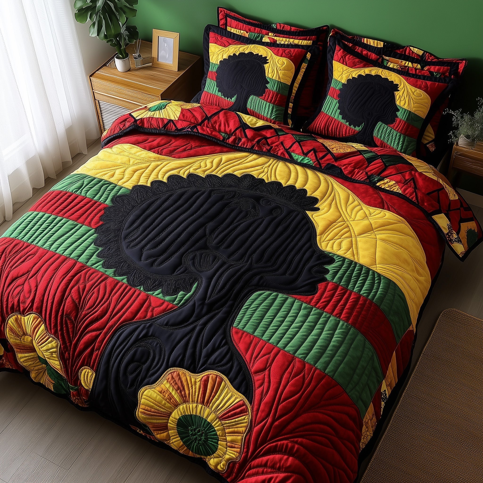 Proud Roots Quilted Bedding Set Bedsheet Comforter Set Melanin Black Women Gift Ideas