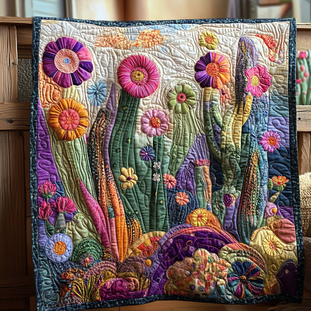Psychedelic Cactus Quilted Blanket Bed Comforter Set Unique Mother's Day Gift Ideas