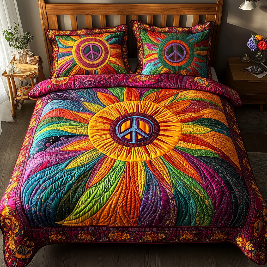 Psychedelic Journey Quilted Bedding Set Best Bedspread Set Gifts For Hippie Guys