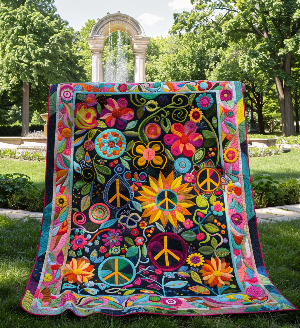 Psychedelic Peace Quilted Blanket Bed Decor Mother's Day Gifts For Friends