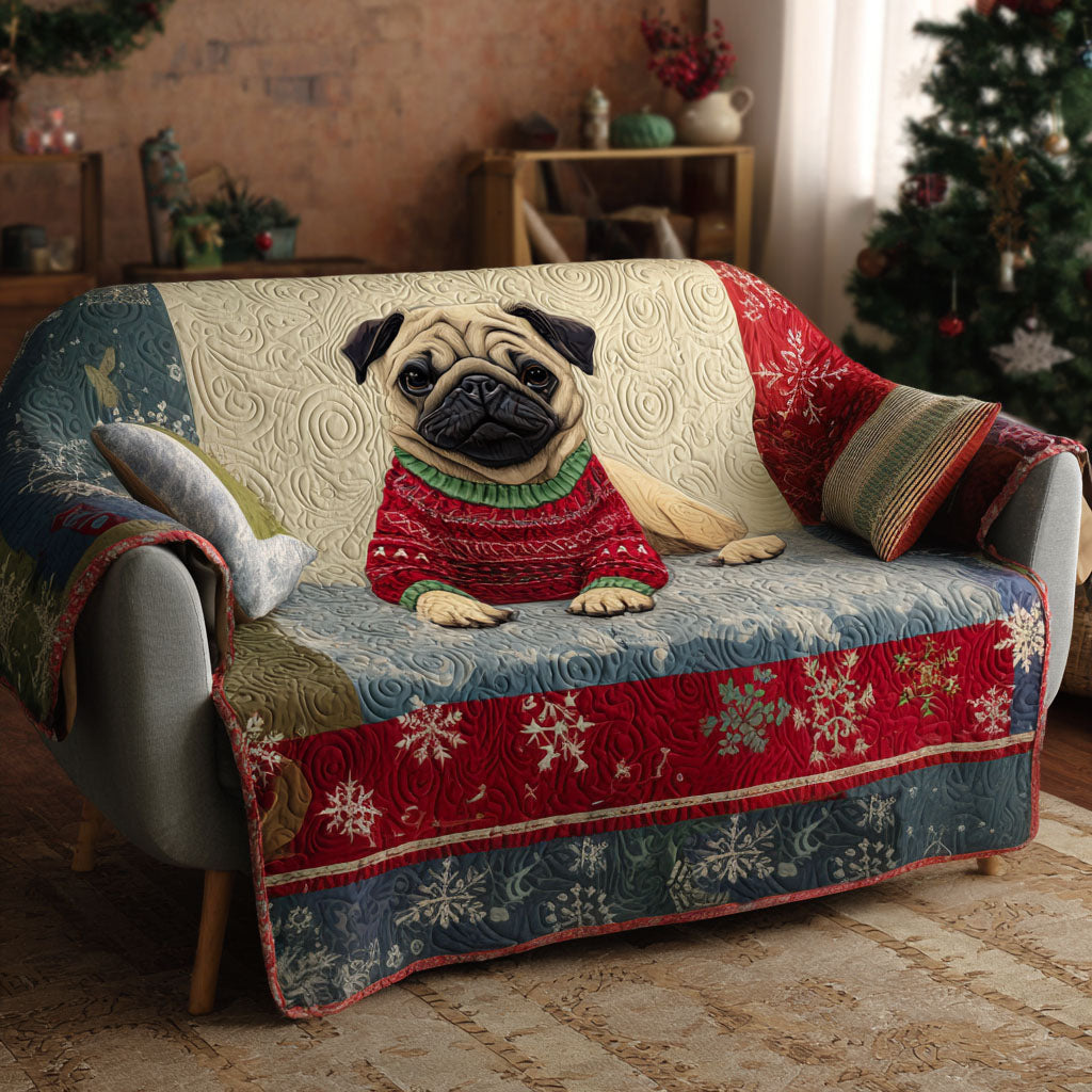 Pug in a Sweater Quilted Sofa Cover Sofa Throw Covers Gift For Pug Lover